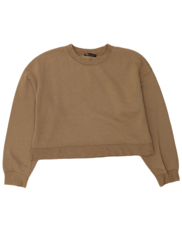 Zara Womens Crop Sweatshirt Jumper UK 14 Medium Beige Bomuld