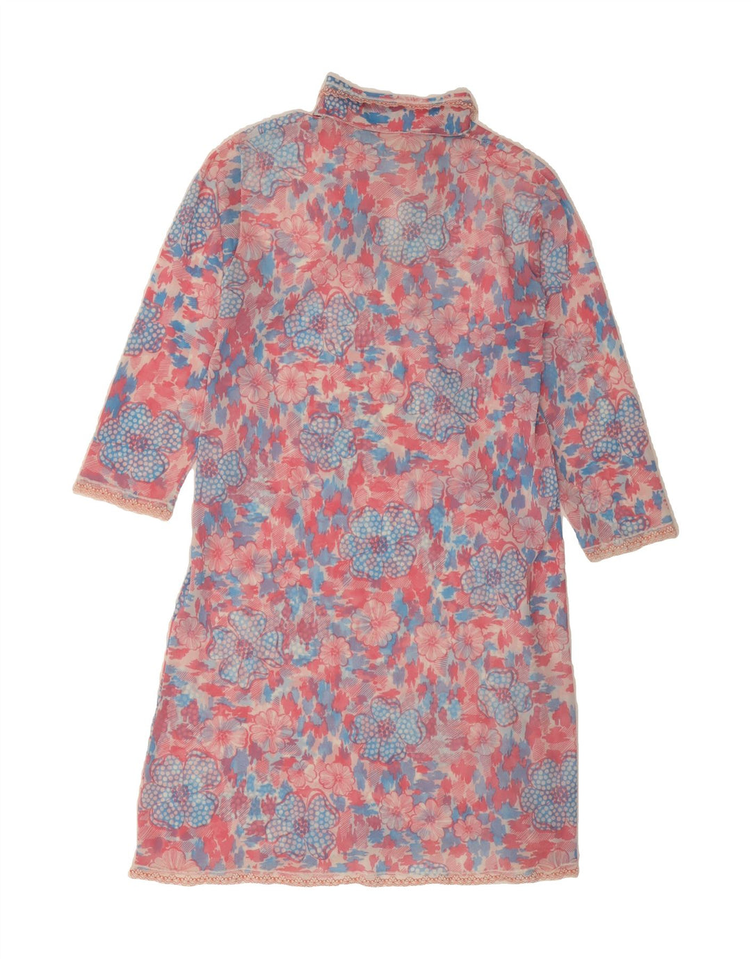 VINTAGE Womens 3/4 Sleeve Basic Dress UK 12 Medium Pink Floral Vintage Vintage and Second-Hand Vintage from Messina Hembry 