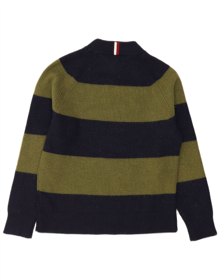 Tommy Hilfiger Herre Turtle Neck Jumper Sweater Medium Khaki Stribet Uld