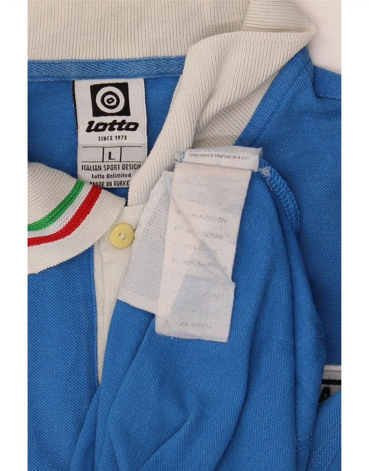 LOTTO Dame Italia Grafisk Rugby Polo Shirt UK 14 Stor Blå Bomuld