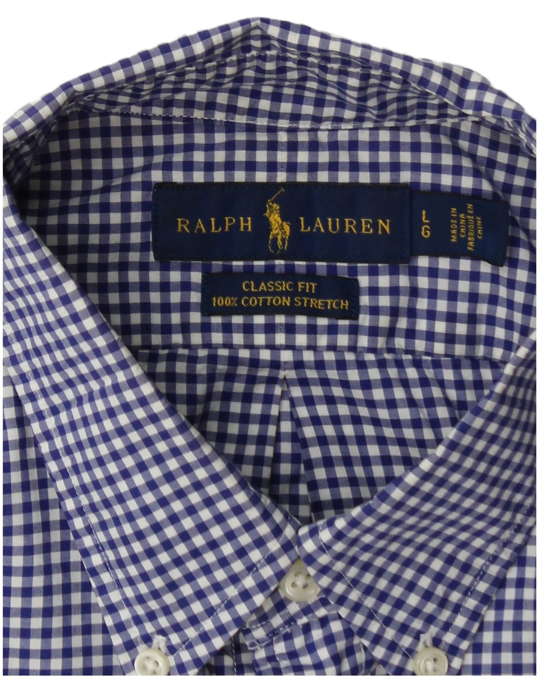 RALPH LAUREN Herre Classic Fit Skjorte Large Blue Gingham Cotton