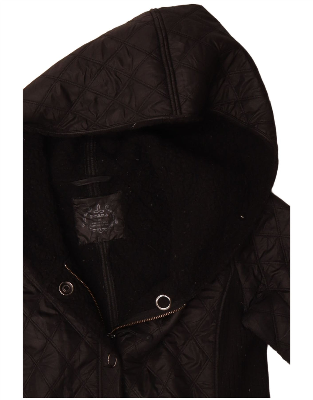 PRANA Womens Hooded Quilted Jacket UK 14 Medium Black Polyester