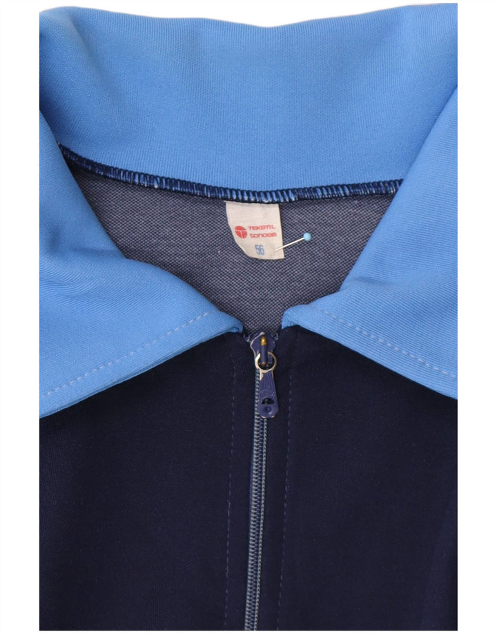 VINTAGE Træningsdragt til mænd Topjakke EU 56 XL Blå Colourblock Retro