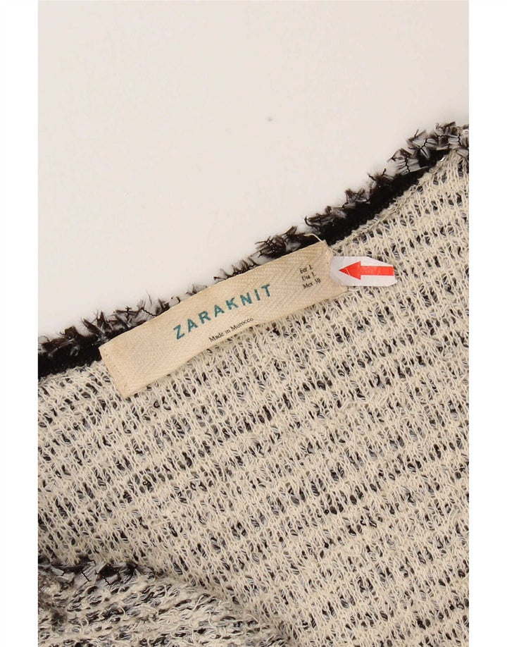 Zara Dame Cardigan Sweater UK 14 Stor Grå Bomuld
