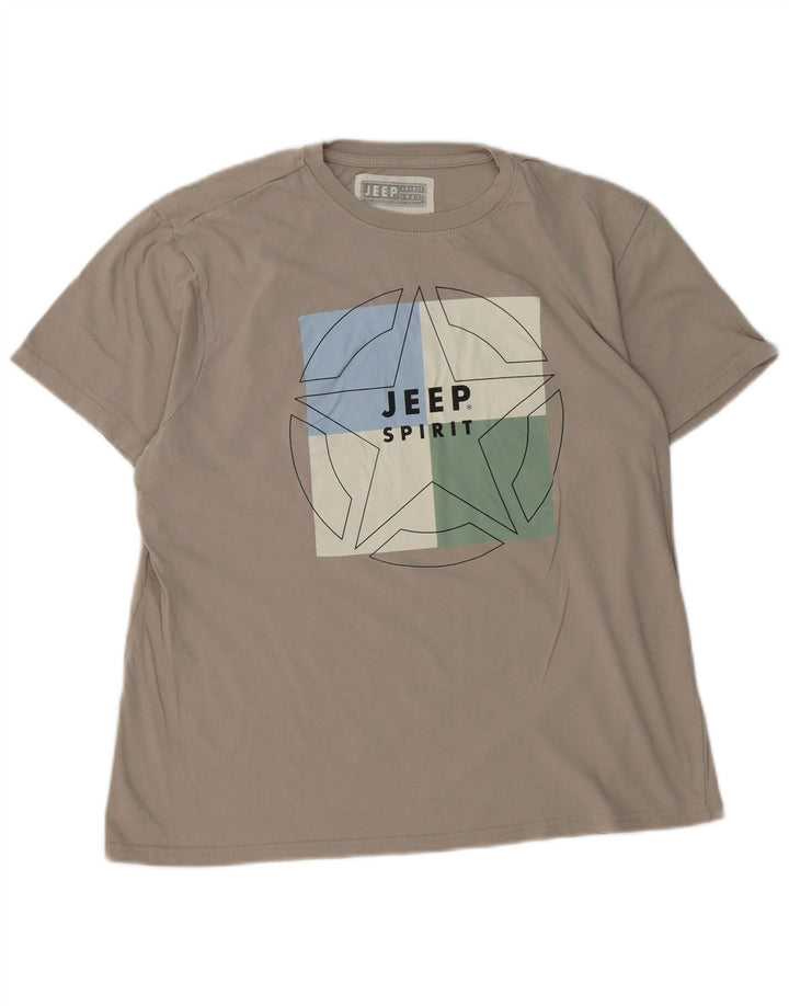 JEEP Grafisk T-Shirt Top UK 16 Stor Grå Bomuld