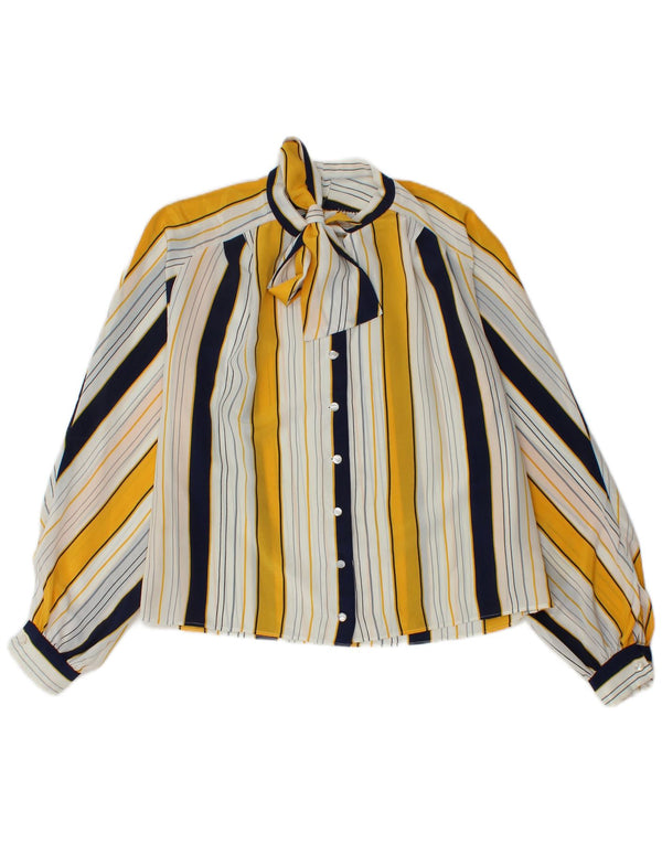 Vintage Womens Front Tie Shirt Blouse UK 14 Large Multicoloured Striped