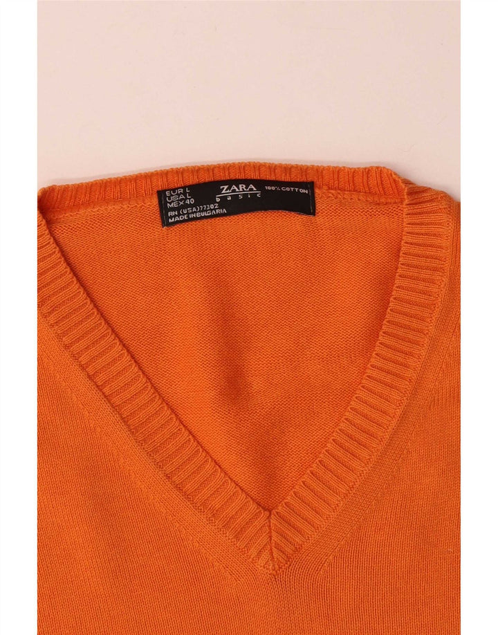 Zara Herre V-hals sweater Stor Orange Bomuld