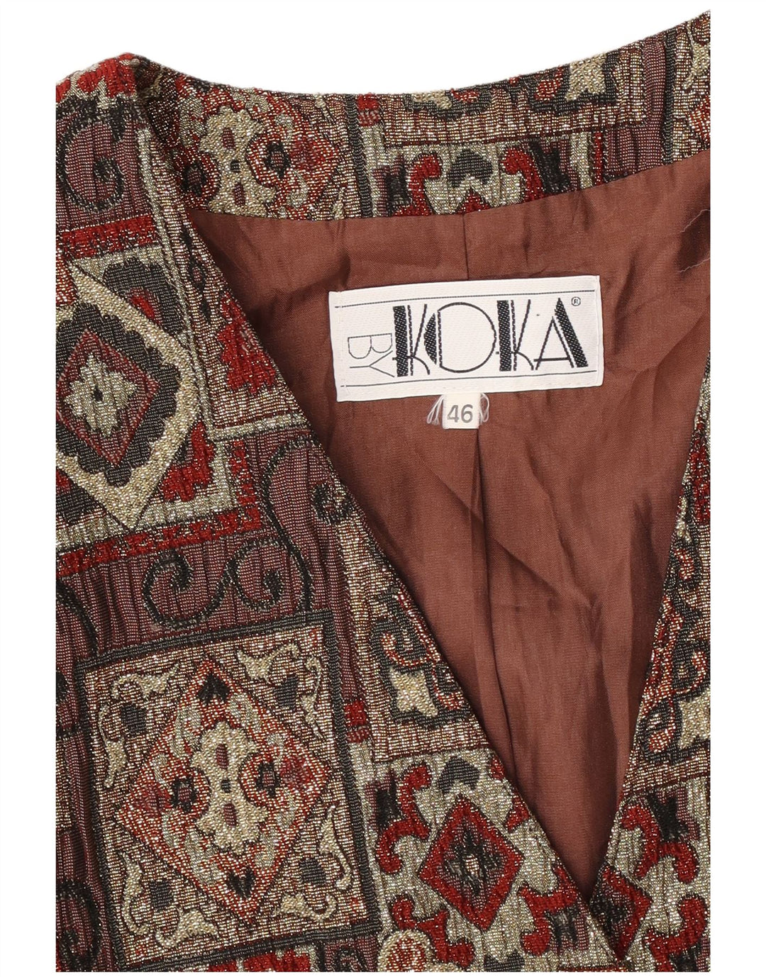 Vintage dame 3-knaps blazerjakke IT 46 Stor brun patchworkacetat