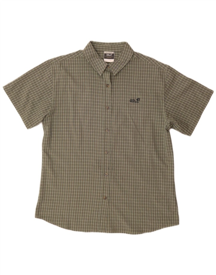 JACK WOLFSKIN Kortærmet skjorte til kvinder UK 18 XL Khaki ternet polyester