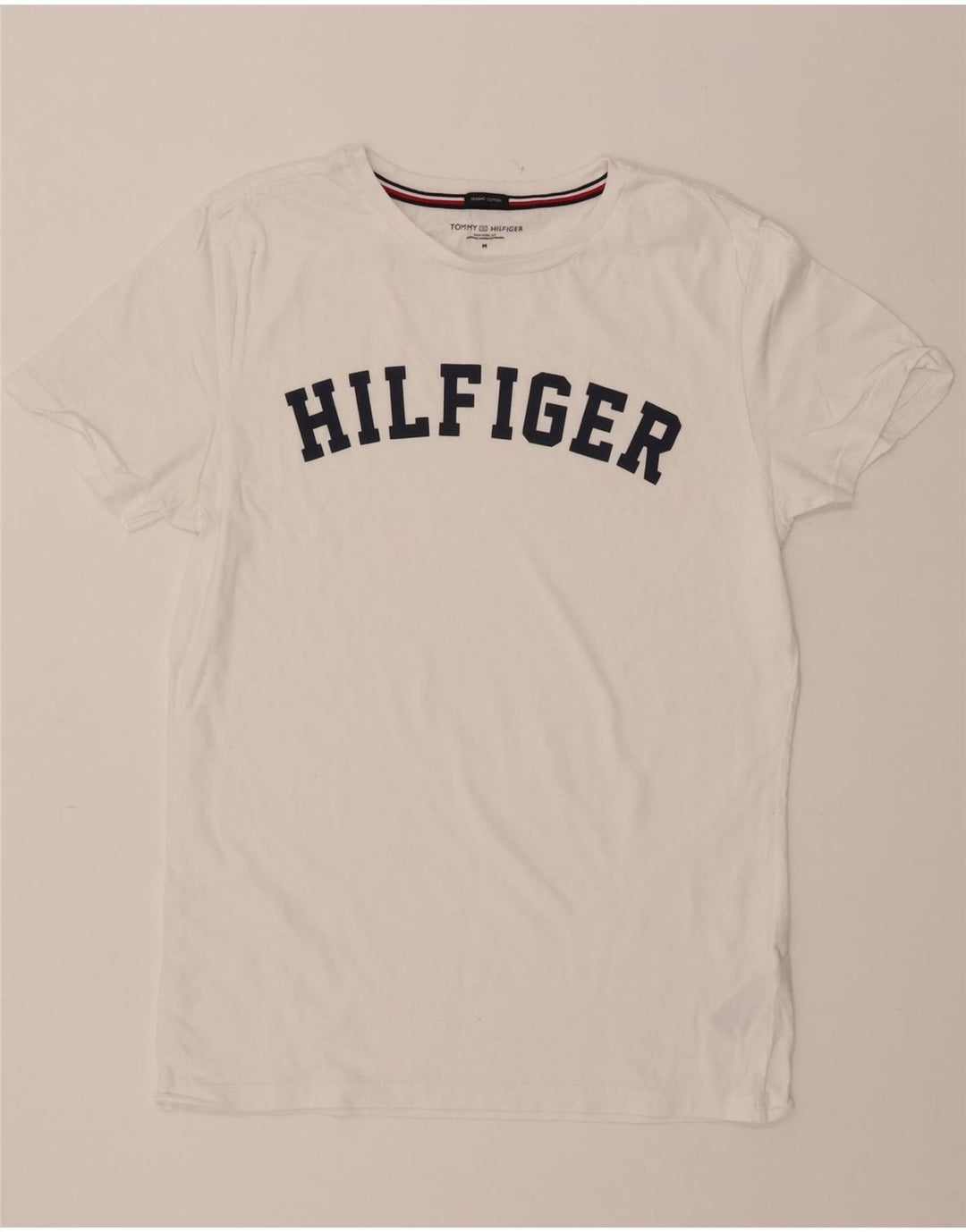 TOMMY HILFIGER Grafisk T-shirt top til kvinder UK 14 Medium hvid bomuld