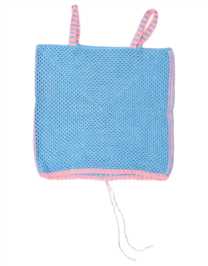 VINTAGE Hæklet Cami Top til kvinder DK 14 Medium Blue