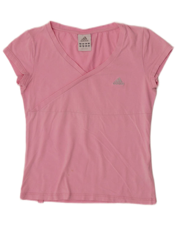 Adidas Womens Crop T-Shirt Top UK 12 Medium Pink Cotton