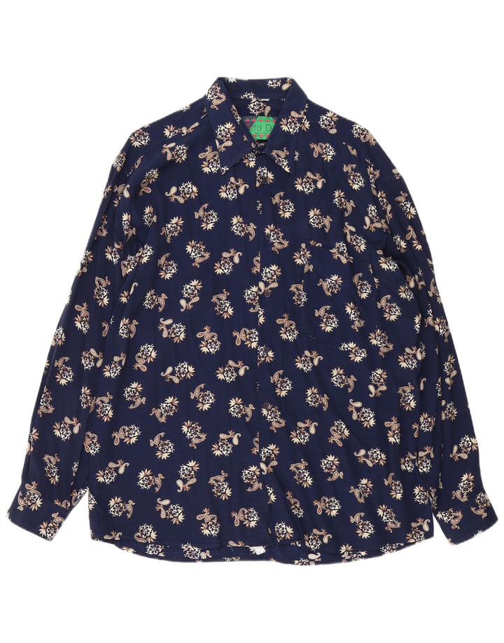 Vintage herreskjorte stor marineblå Paisley Viscose