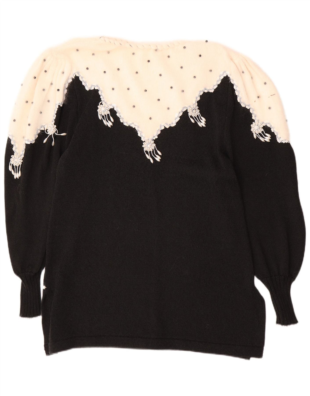 VINTAGE Dame Boat Neck Jumper Sweater UK 14 Medium Black Colourblock