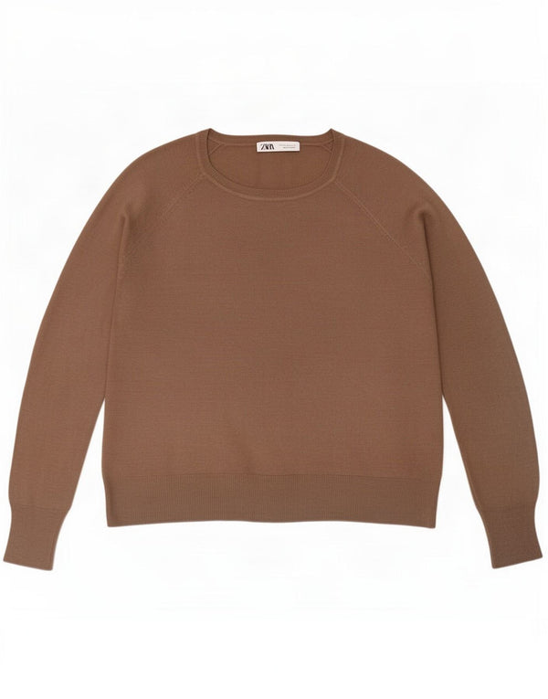 Zara Dame Loose Fit Boat Neck Jumper Sweater UK 14 Medium Brown Viscose