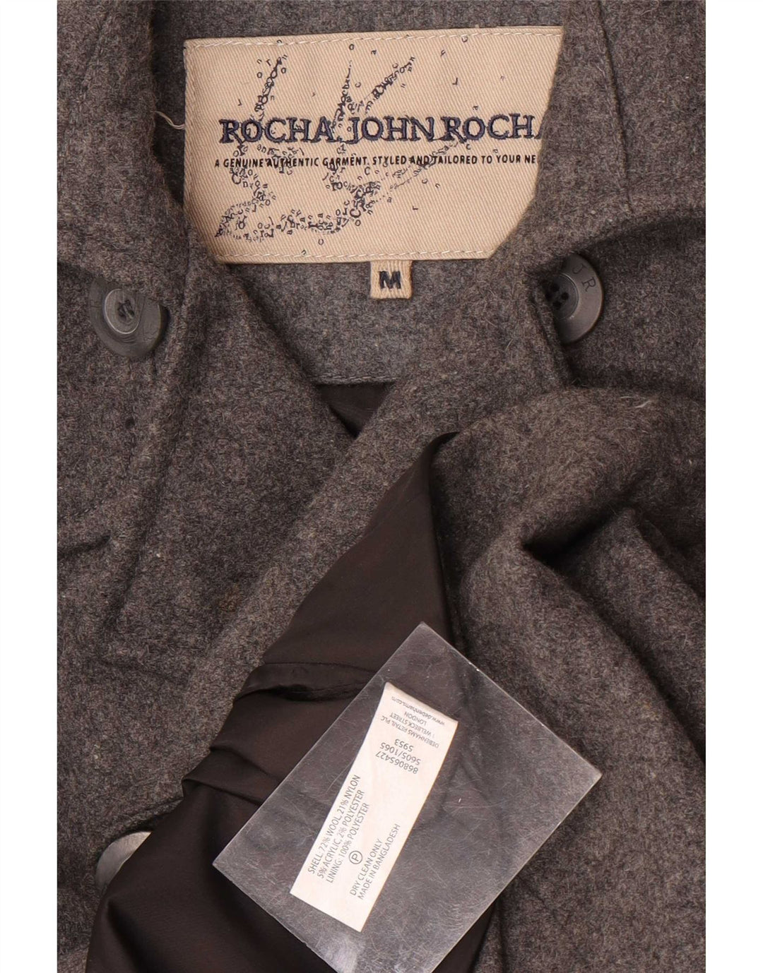 John Rocha Herre Ærtefrakke UK 38 Medium Grå Uld