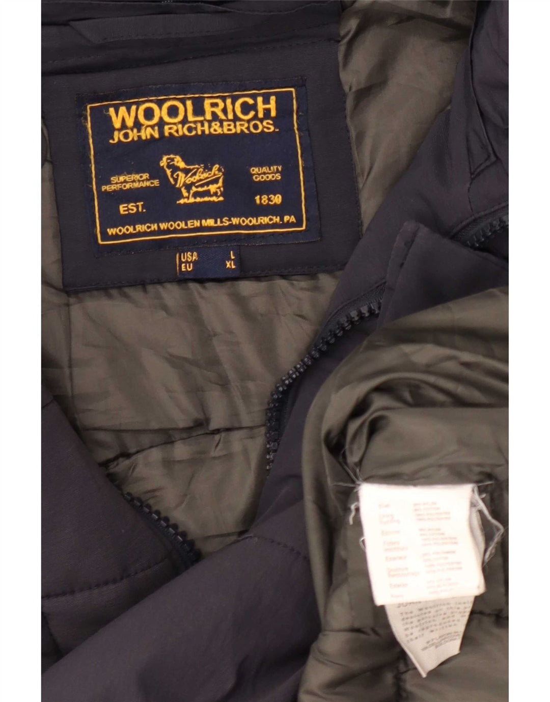 Woolrich Herre hættepolstret jakke UK 40 Stor marineblå nylon