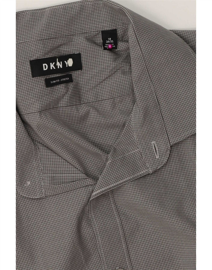 Dkny Herre Slim Fit Skjorte Str. 18 2XL Grå ternet bomuld