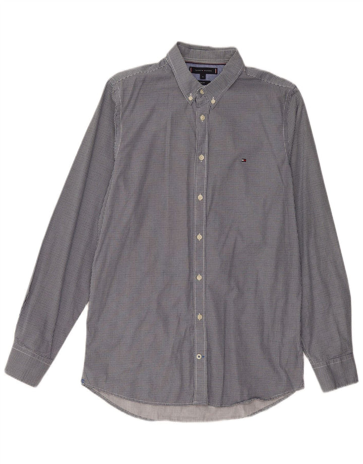 Tommy Hilfiger Herre Slim Fit skjorte Medium Marineblå Houndstooth Bomuld