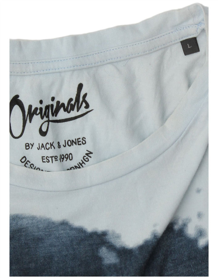 JACK & JONES Herre T-Shirt Top Stor Blå Colourblock Bomuld