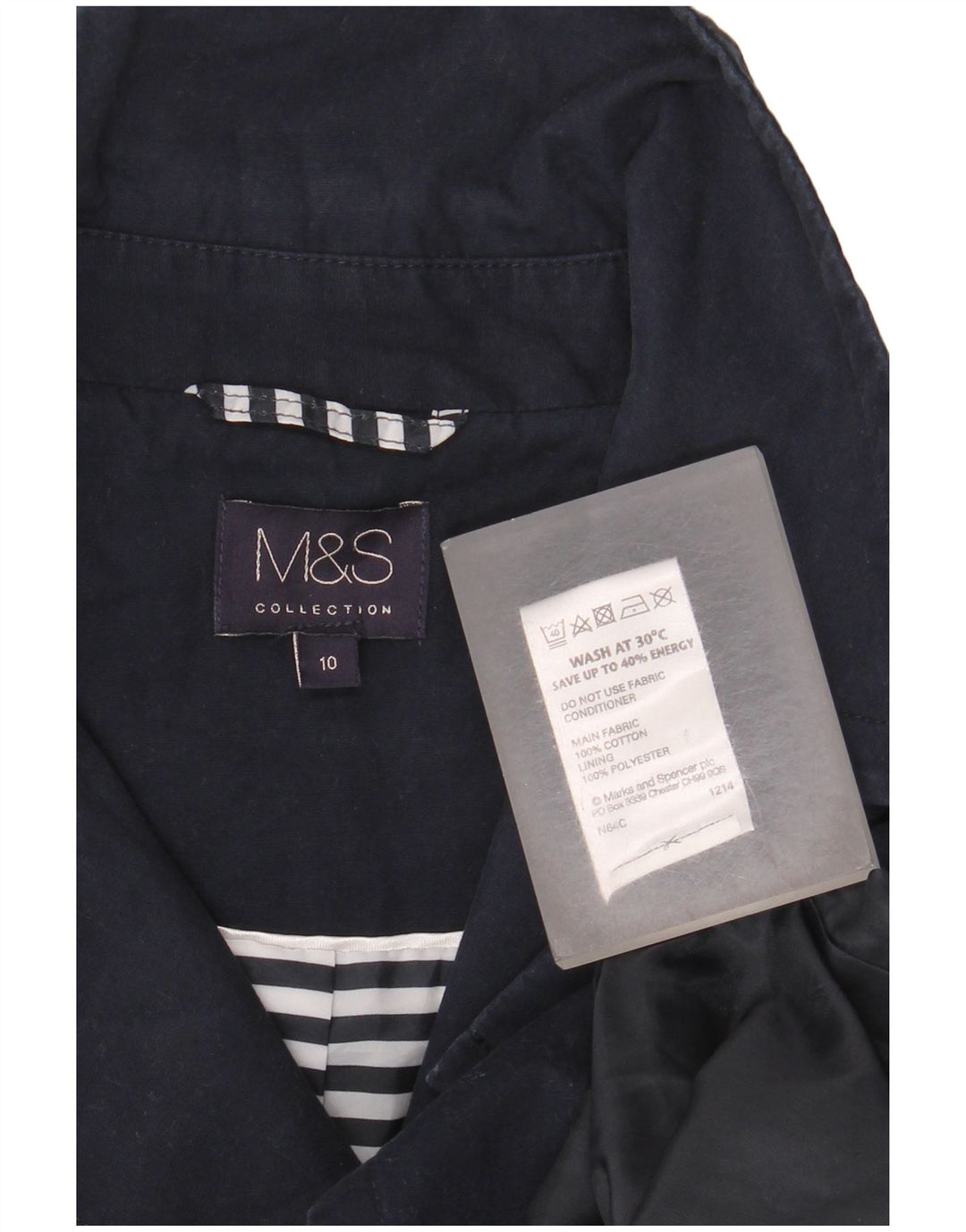Marks & Spencer Womens Pea Coat UK 10 Small Navy Blue Bomuld