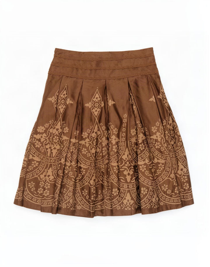 Marks & Spencer A-line nederdel til kvinder UK 12 Medium Brown Paisley Silk