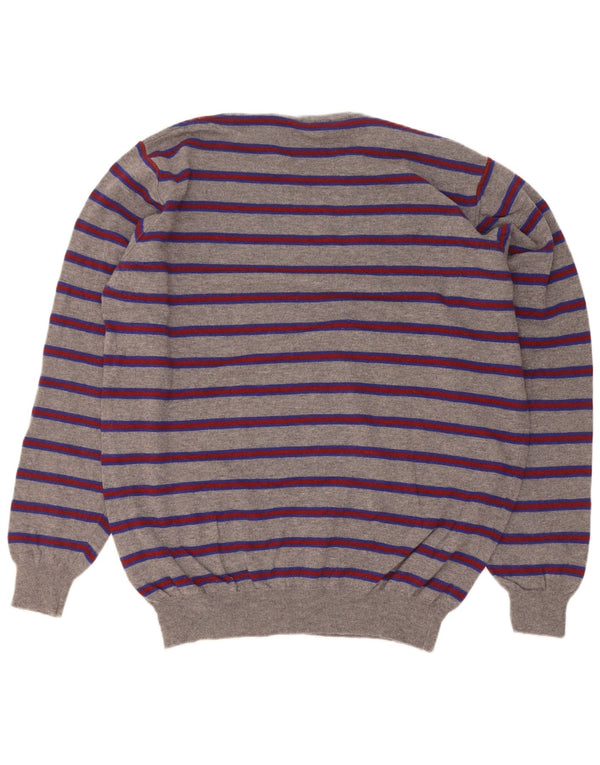 Ferrante Herre sweater med rund hals str. 60 3XL Gråstribet Merinould