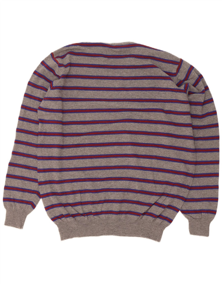 Ferrante Herre sweater med rund hals str. 60 3XL Gråstribet Merinould