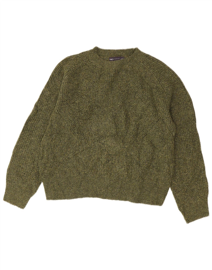 Marks & Spencer Dame sweater med rund hals DK 14 Medium Grøn Flecked