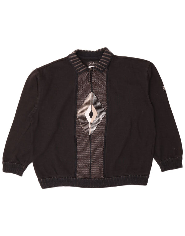 Carlo Colucci Herre Polo Neck Jumper Sweater XL Sort Argyle/Diamond Bomuld