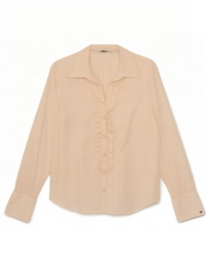 Tommy Hilfiger Dame Flæse Front Shirt US 12 Stor hvid bomuld
