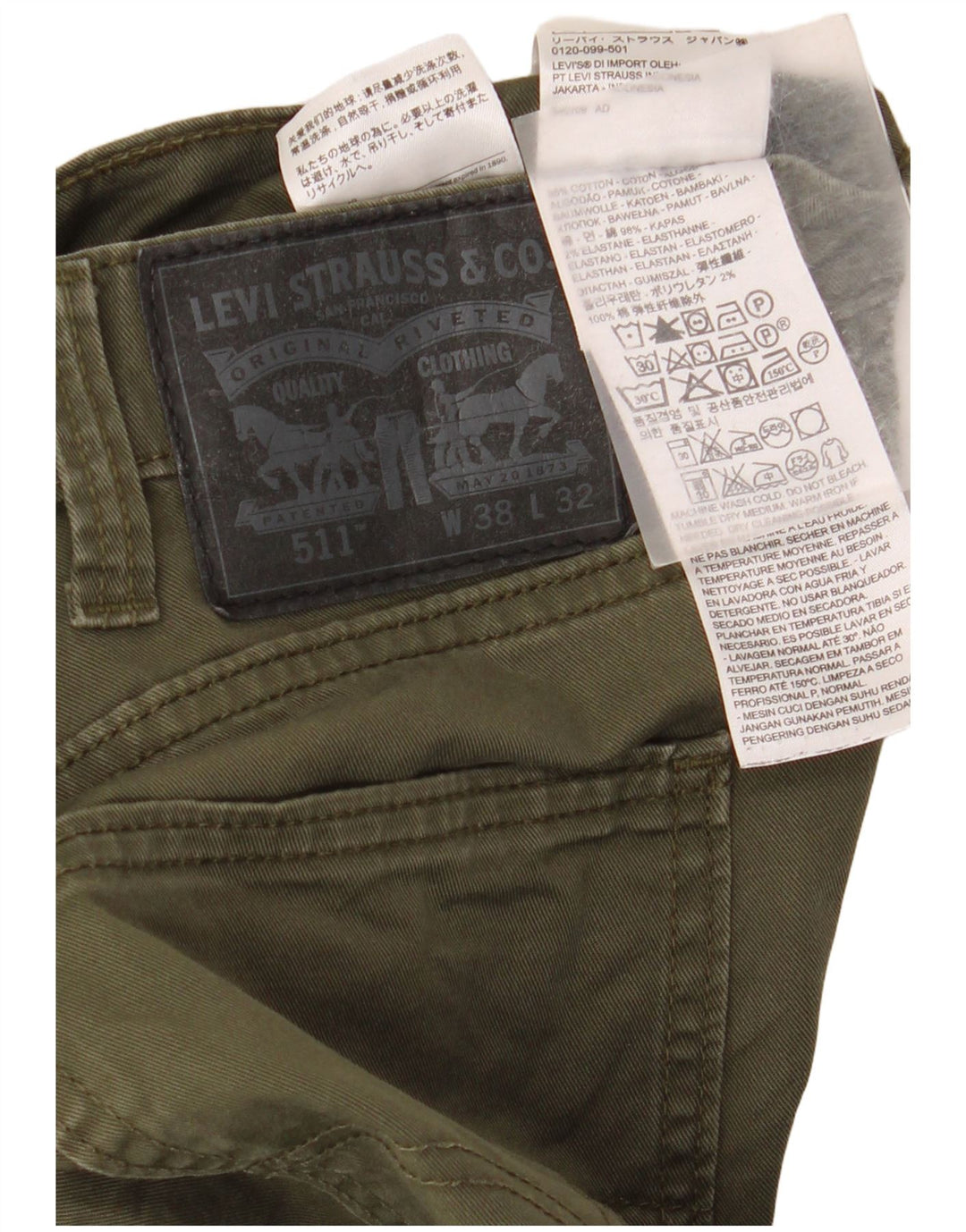 Levi's Herre 511 Slim Casual Bukser W38 L32 Khaki Bomuld