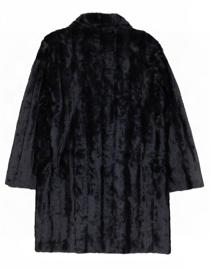 French Connection Womens Open Faux Fur Overcoat UK 12 Medium Navy Blue