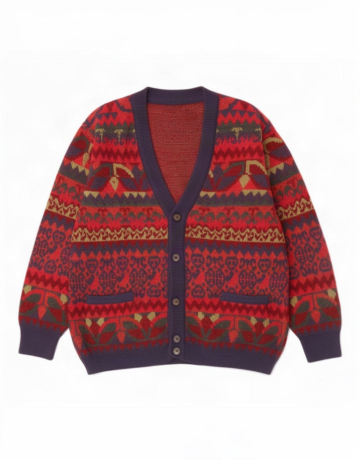 Cagi Herre Cardigan Sweater IT 46 Small Red Fair Isle Wool