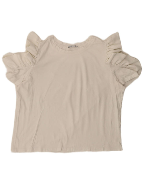 Zara Womens Crop Bluse Top UK 16 Large White