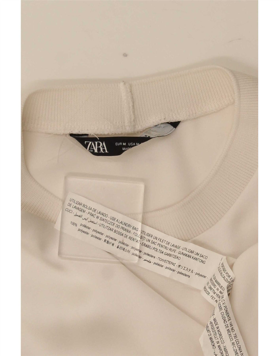Zara Dame Loose Fit T-Shirt Top UK 14 Medium Off White Polyester