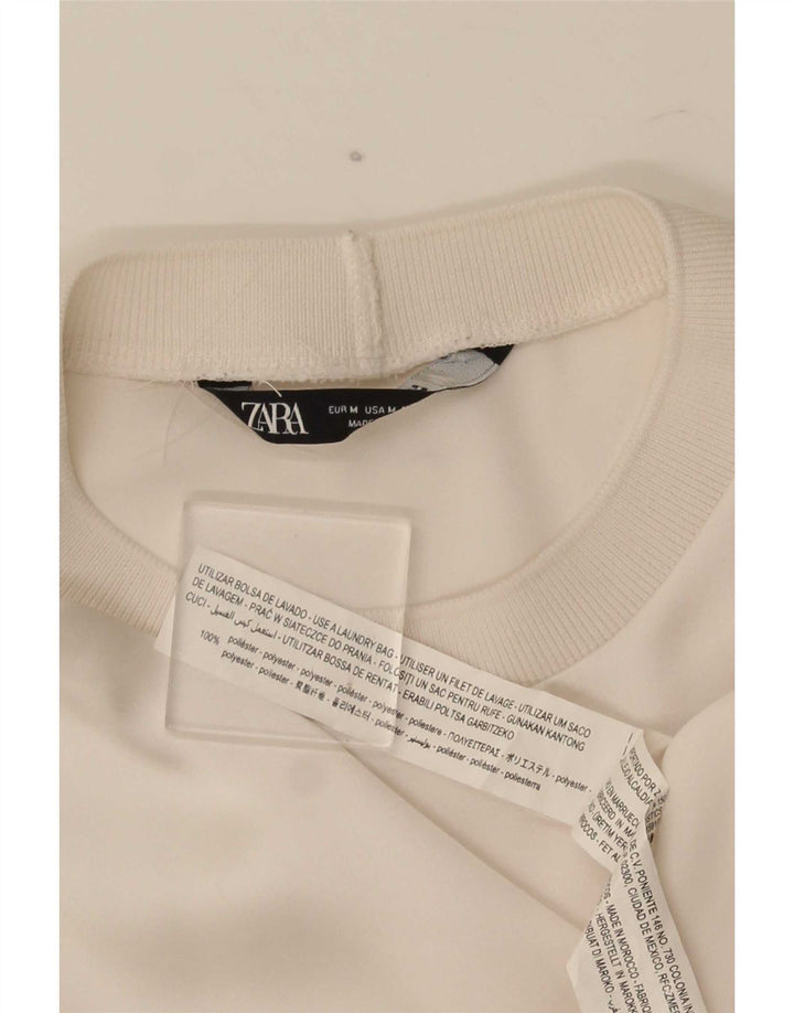 Zara Dame Loose Fit T-Shirt Top UK 14 Medium Off White Polyester