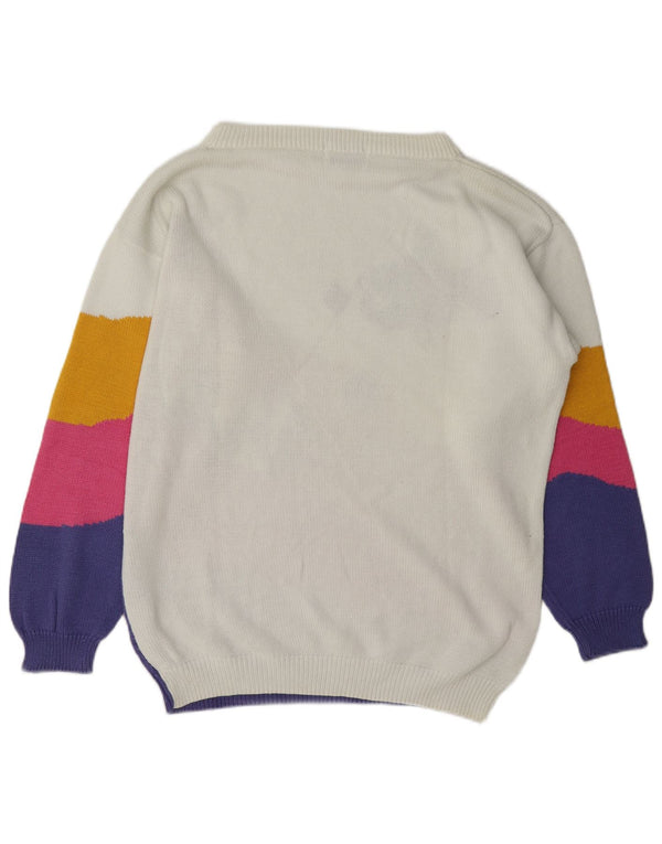 Vintage Dame Boat Neck Jumper Sweater EU 46/48 XL Hvid Colourblock