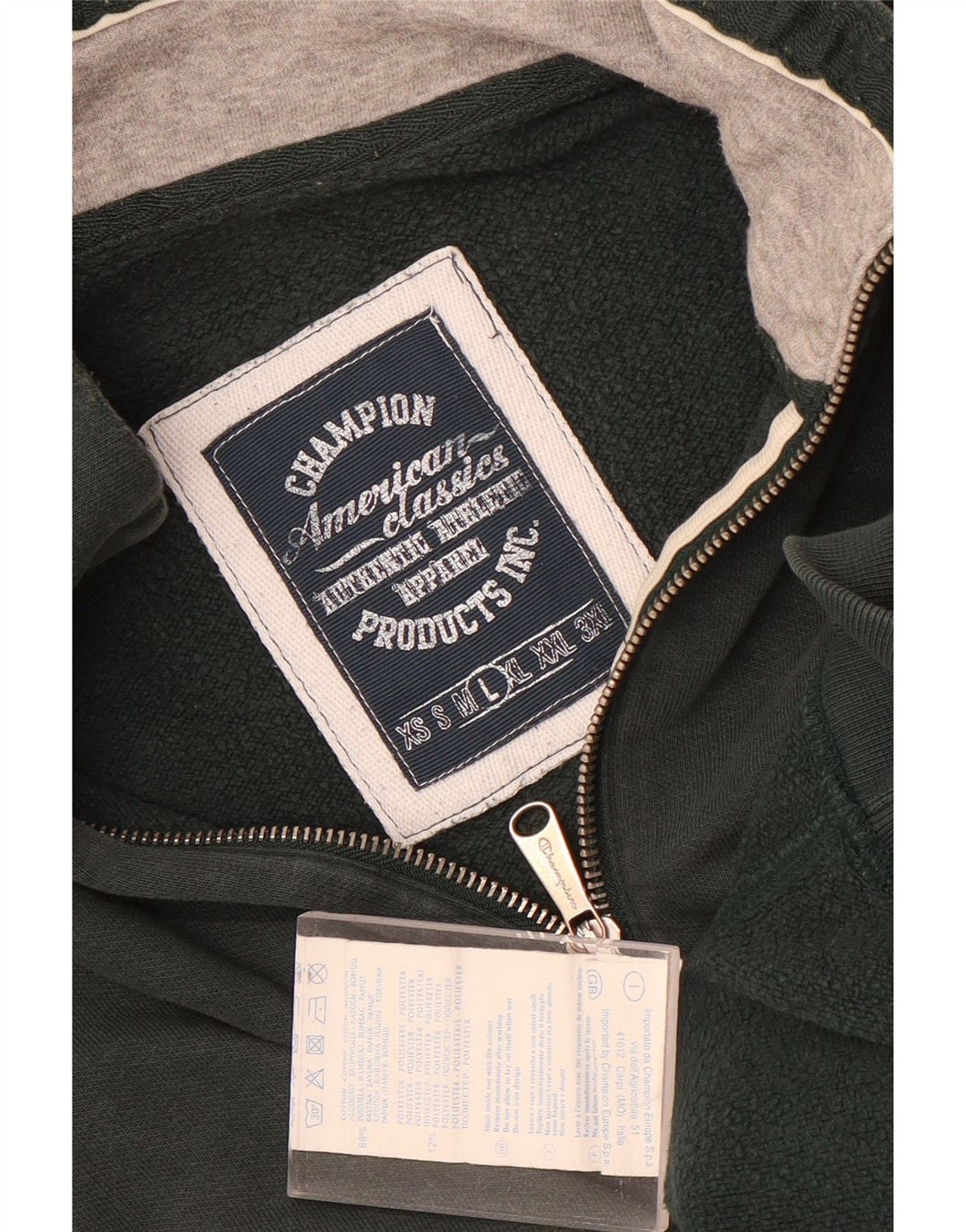 Champion Herre Zip Neck Sweatshirt Jumper Stor Grøn Bomuld