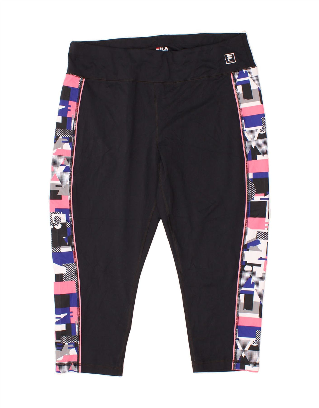 FILA Womens Capri Leggings UK 18 XL  Black Geometric Polyester Vintage Fila and Second-Hand Fila from Messina Hembry 