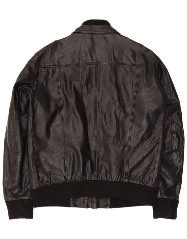 Gianfranco Gotelli Herre Bomber Læderjakke UK 38 Medium Sort Læder