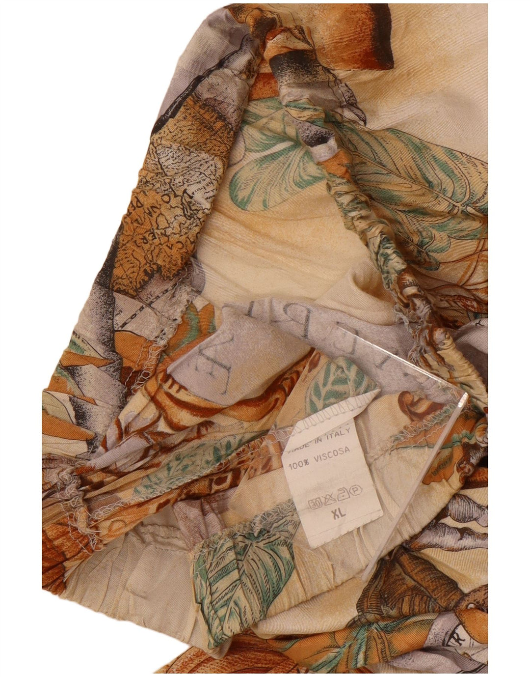 Vintage Kvinders Grafisk Flared Nederdel XL W34 Beige Floral Viscose