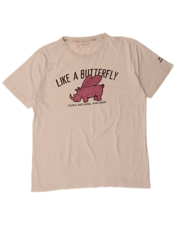 Guru Herre Grafisk T-Shirt Top XL Hvid Bomuld