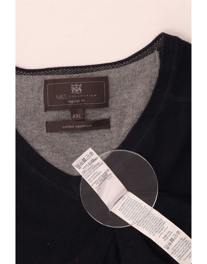 Marks & Spencer Herre Regular Fit V-hals sweater 2XL marineblå bomuld