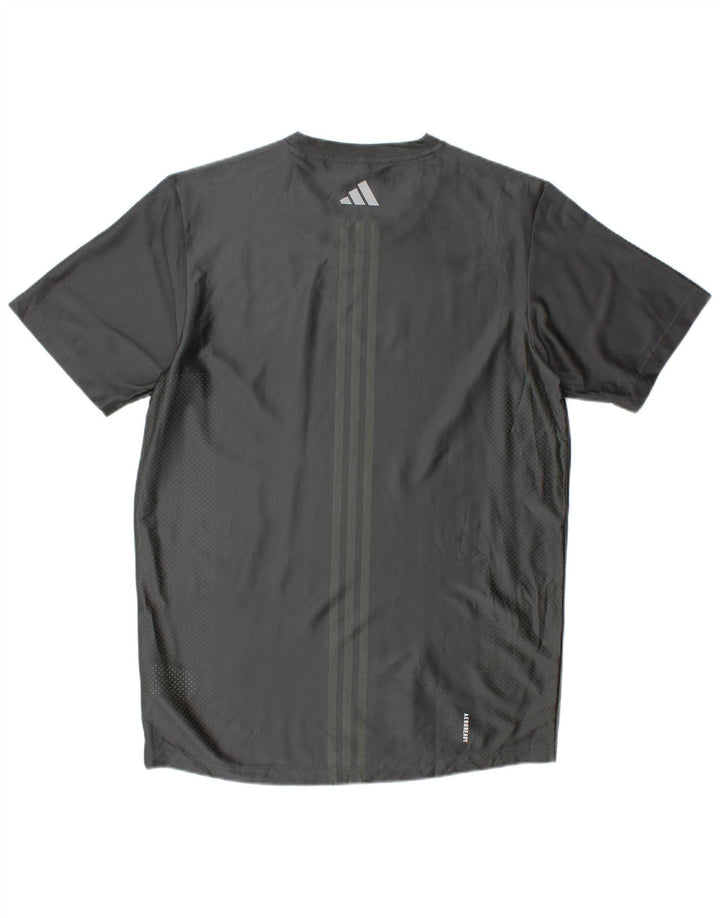 Adidas Herre Aeroready T-Shirt Top Medium Grå Stribet Polyester