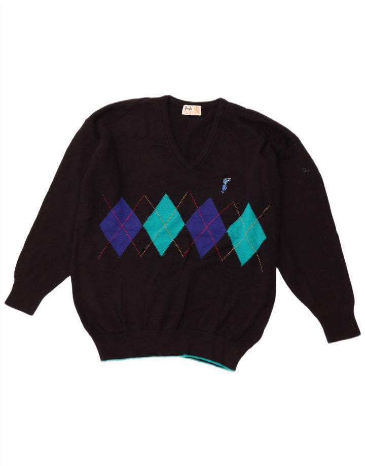 PRINGLE Herre V-hals sweater XL Sort Argyle/Diamond Akryl