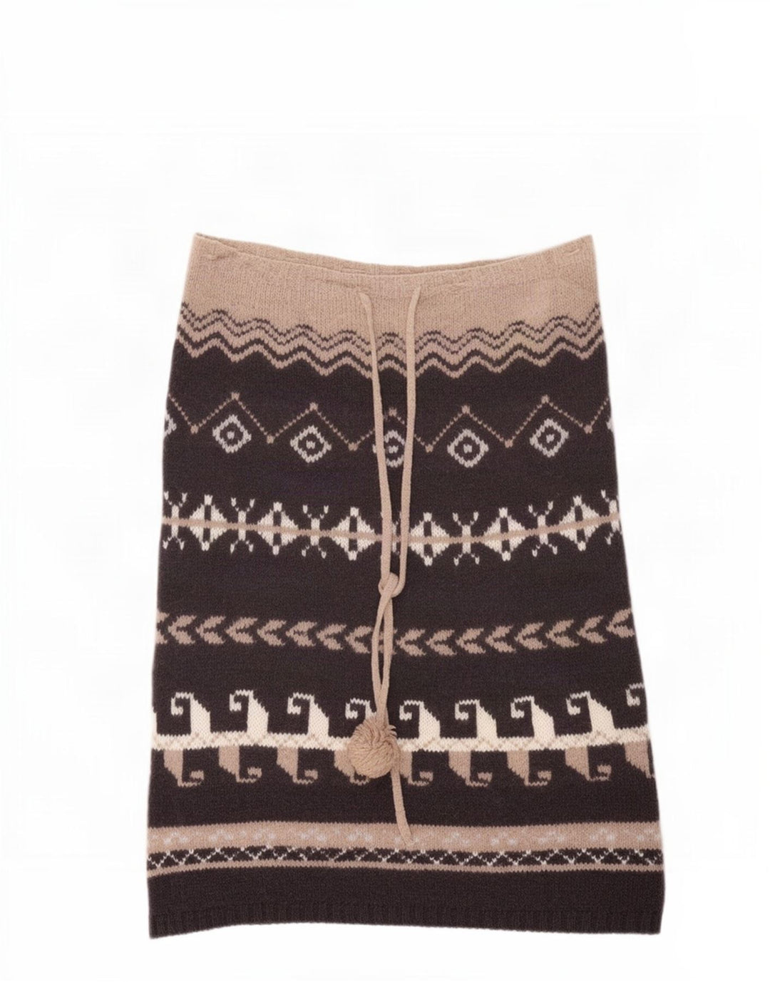 Benetton Damestrik Midi-nederdel One Size Brun Geometrisk Uld Etnisk
