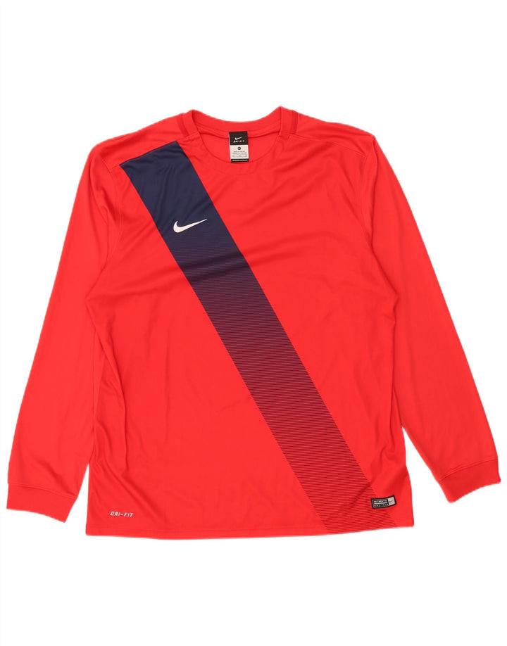 NIKE Herre Dri Fit Top Langærmet XL Rød Colourblock Polyester