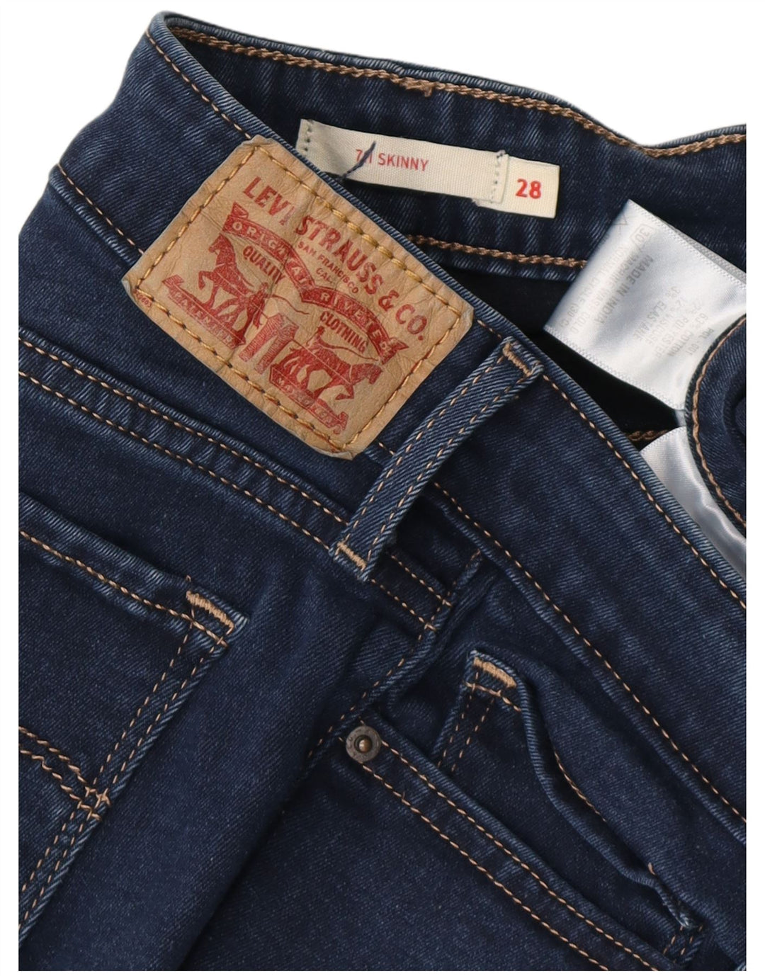 LEVI'S Dame 711 Skinny Jeans W28 L30 Marineblå Bomuld