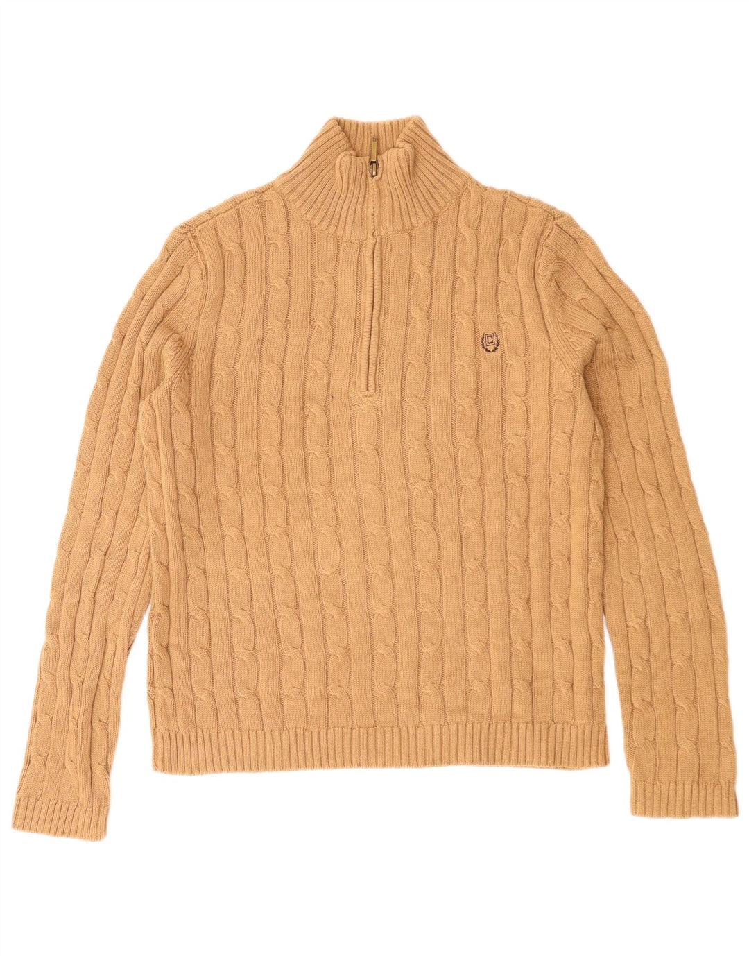 Chaps Dame Zip Neck Jumper Sweater UK 10 Small Beige Bomuld